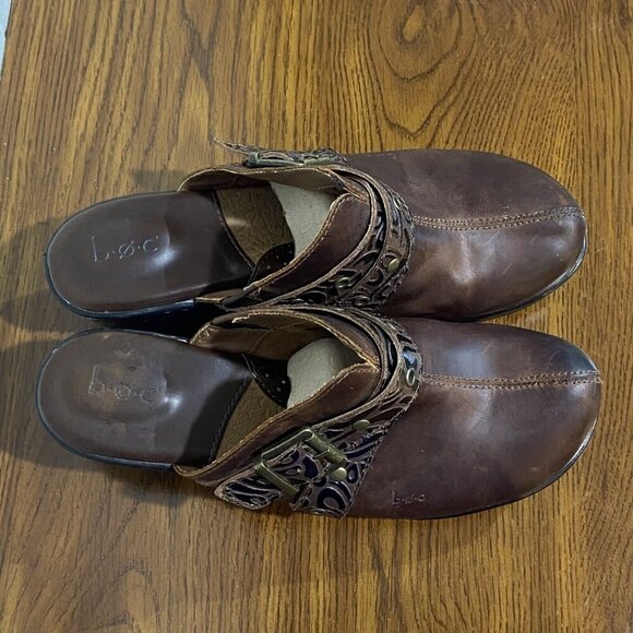 B.Ø.C Børn Women's Karley Leather Mules 11M Brown Buckle Block Heel Clog Western - Picture 5 of 11